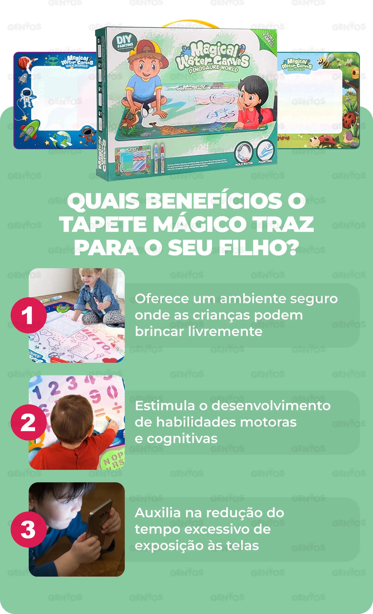 Tapete Mágico Reutilizável + Kit de Acessórios para Desenhos de Brinde