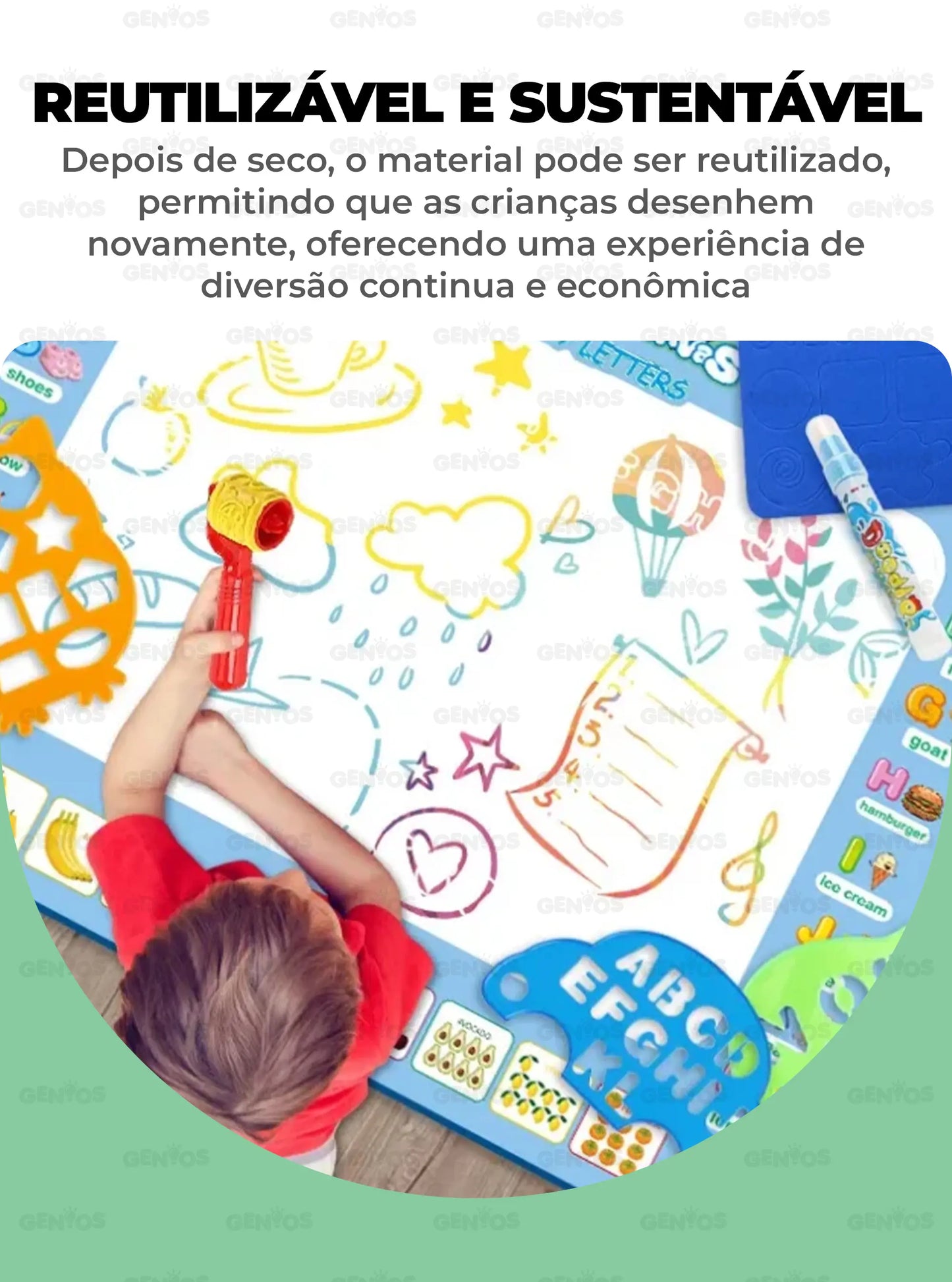 Tapete Mágico Reutilizável + Kit de Acessórios para Desenhos de Brinde