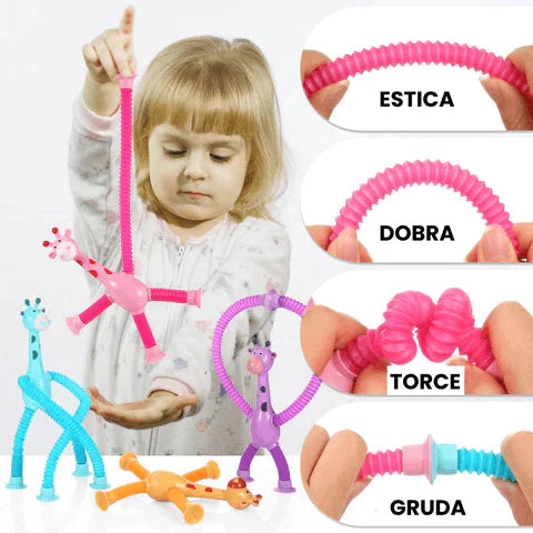 Kit com 4 Giramille - Girafas Fofas e Coloridas com Ventosa + Brinde Exclusivo