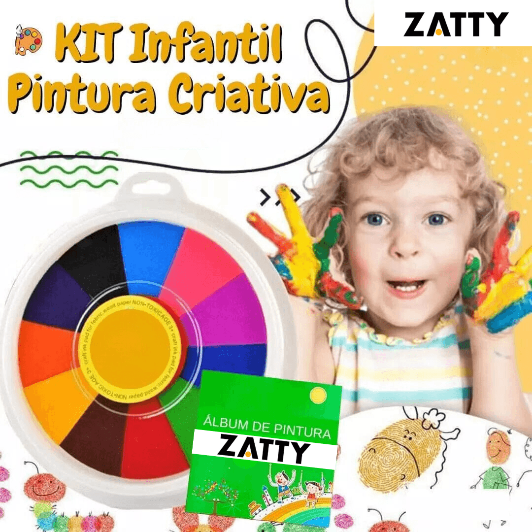 KIT Pintura Criativa - Pintura à Dedo Montessori + Álbum de Pintura (Atóxico e Lavável) - Zatty Kids
